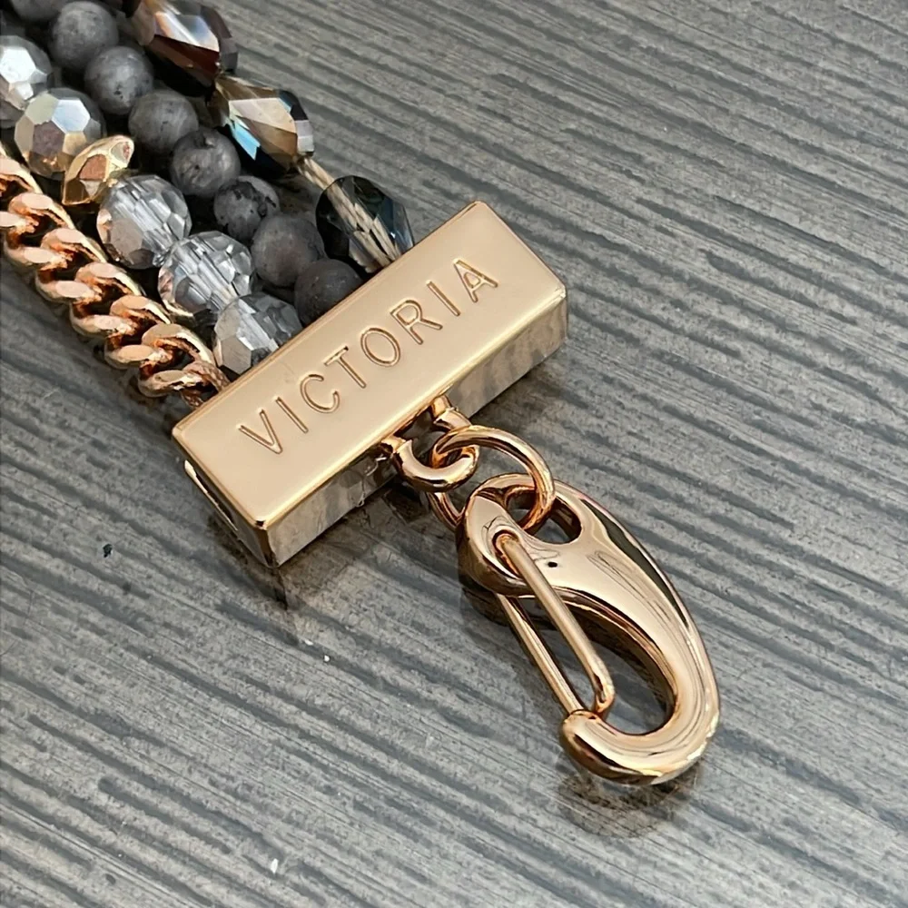 Victoria Emerson Stacked Bracelet with One Clasp Crystal, Stone & Chain - Picture 3 of 16